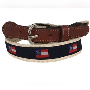 Stylish Georgia Preppy State Logo Old Money Style Brown Navy Men's Belt Size 30